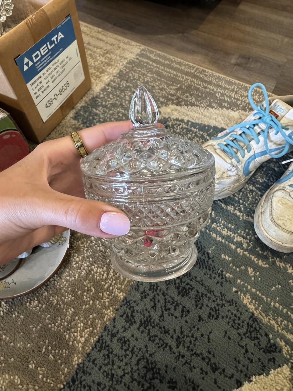 Indiana Glass Diamond Point Lidded Sugar Dish